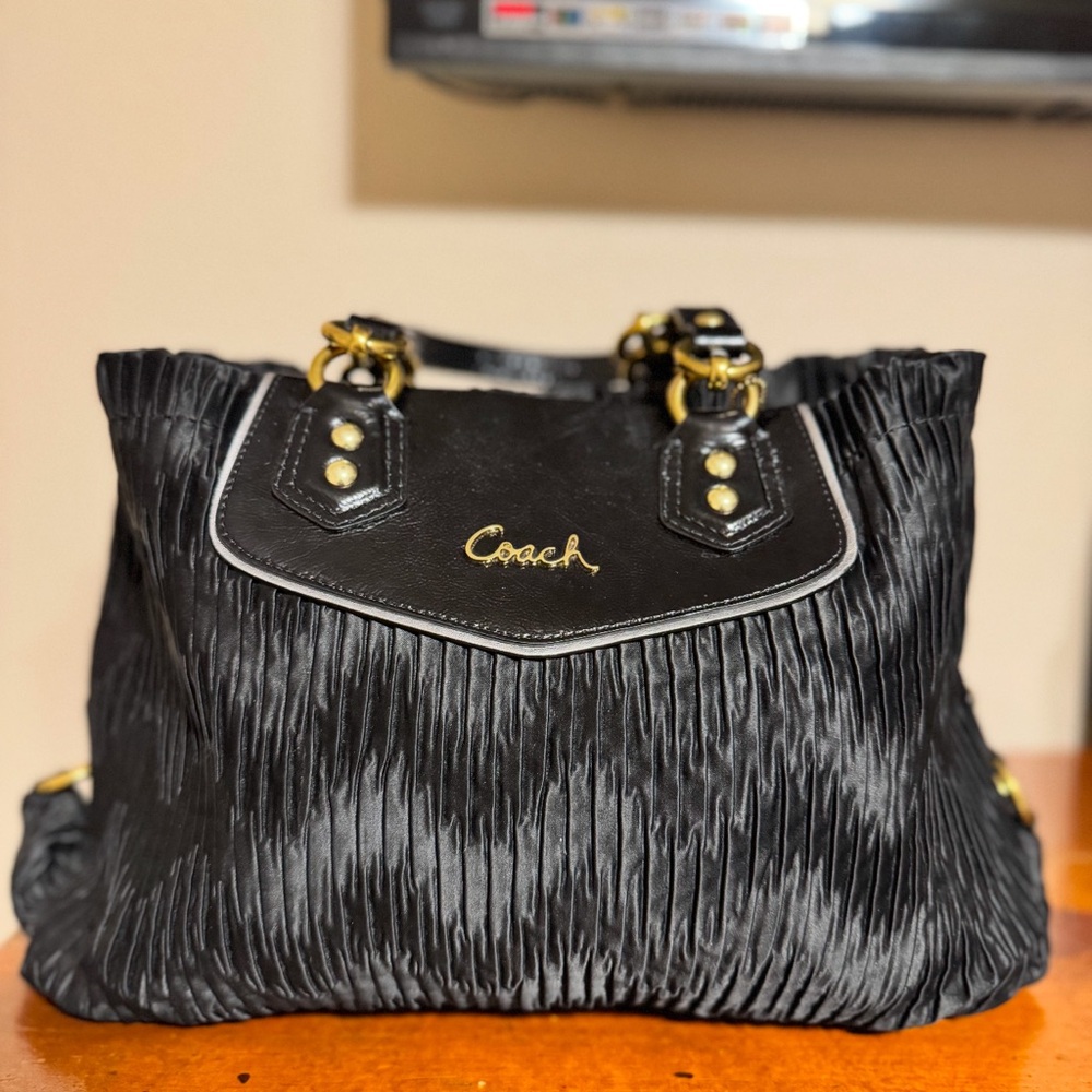 Coach Black Satchel with Gold Accents
